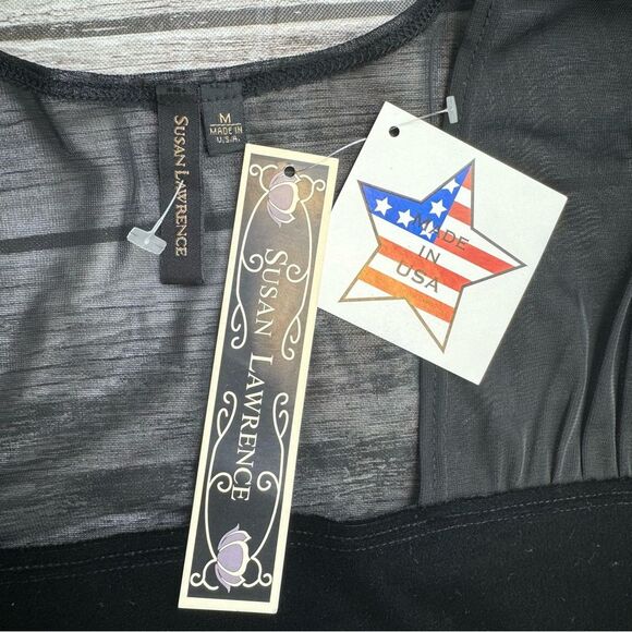 Women's Susan Lawrence Velour Mesh Blouse Black Bubble Sleeve Top M NWT - Picture 7 of 13